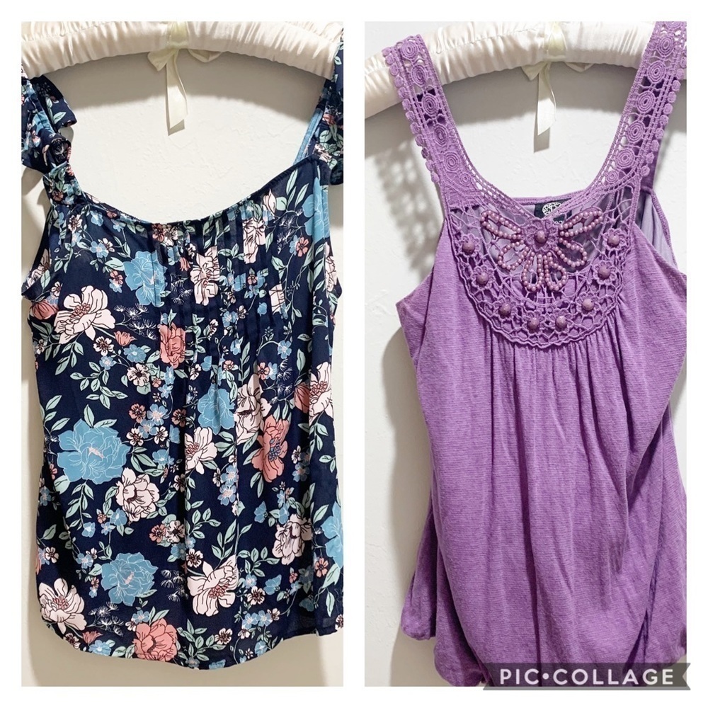 Lot Of 2 Womens Tops Purple Beaded BOBEAU LEITH